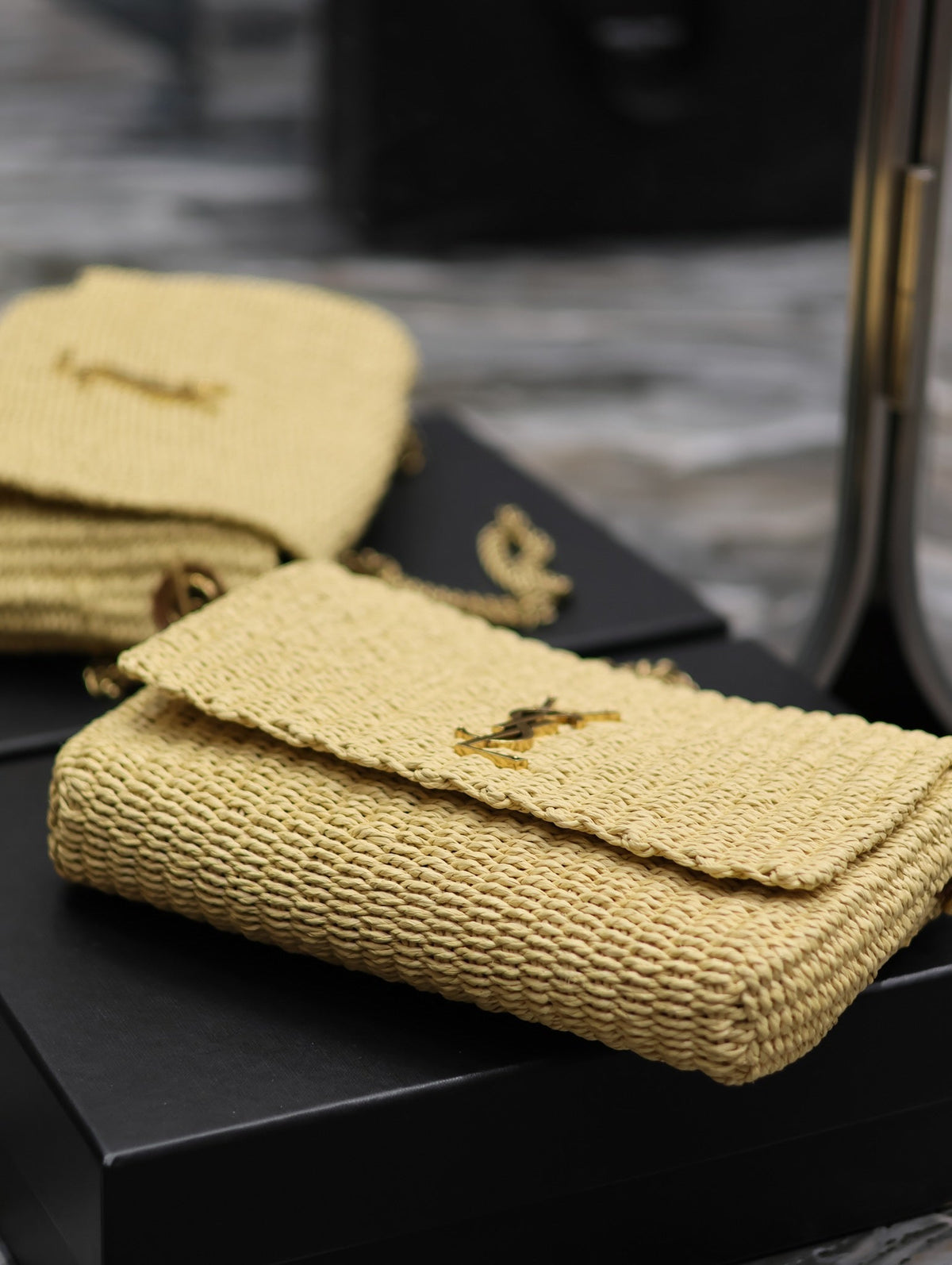 YSL Kate in Raffia Shoulder Bag