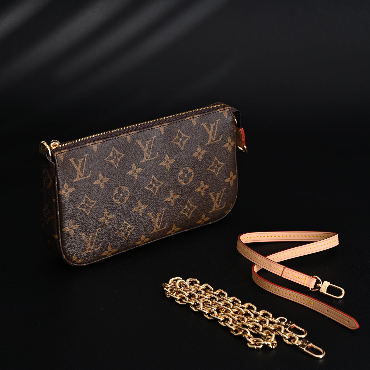 Louis Vuitton Pochette Accessoires Monogram Canvas Clutch Bag – Brown with Gold Chain (M82766)