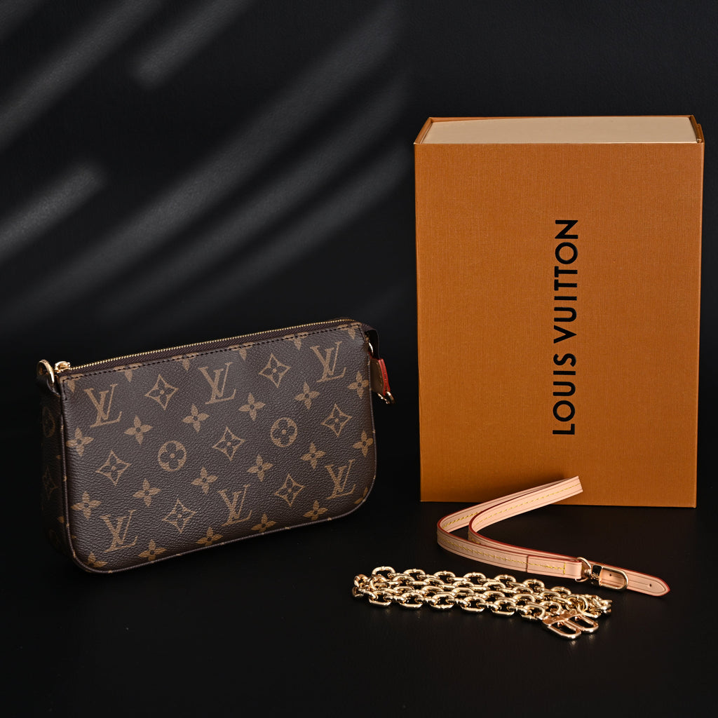 Louis Vuitton Pochette Accessoires Monogram Canvas Clutch Bag – Brown with Gold Chain (M82766)