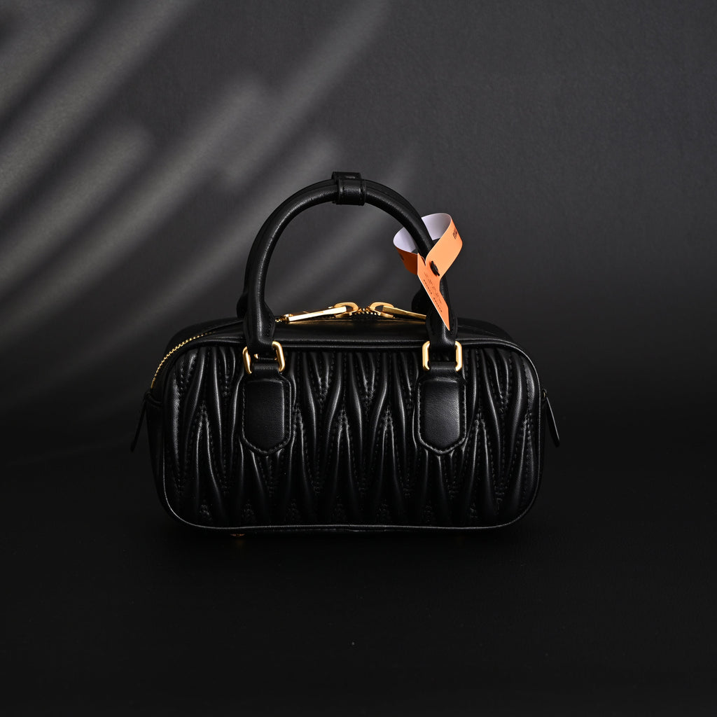 Miu Miu Black Matelassé Leather Top Handle Bag
