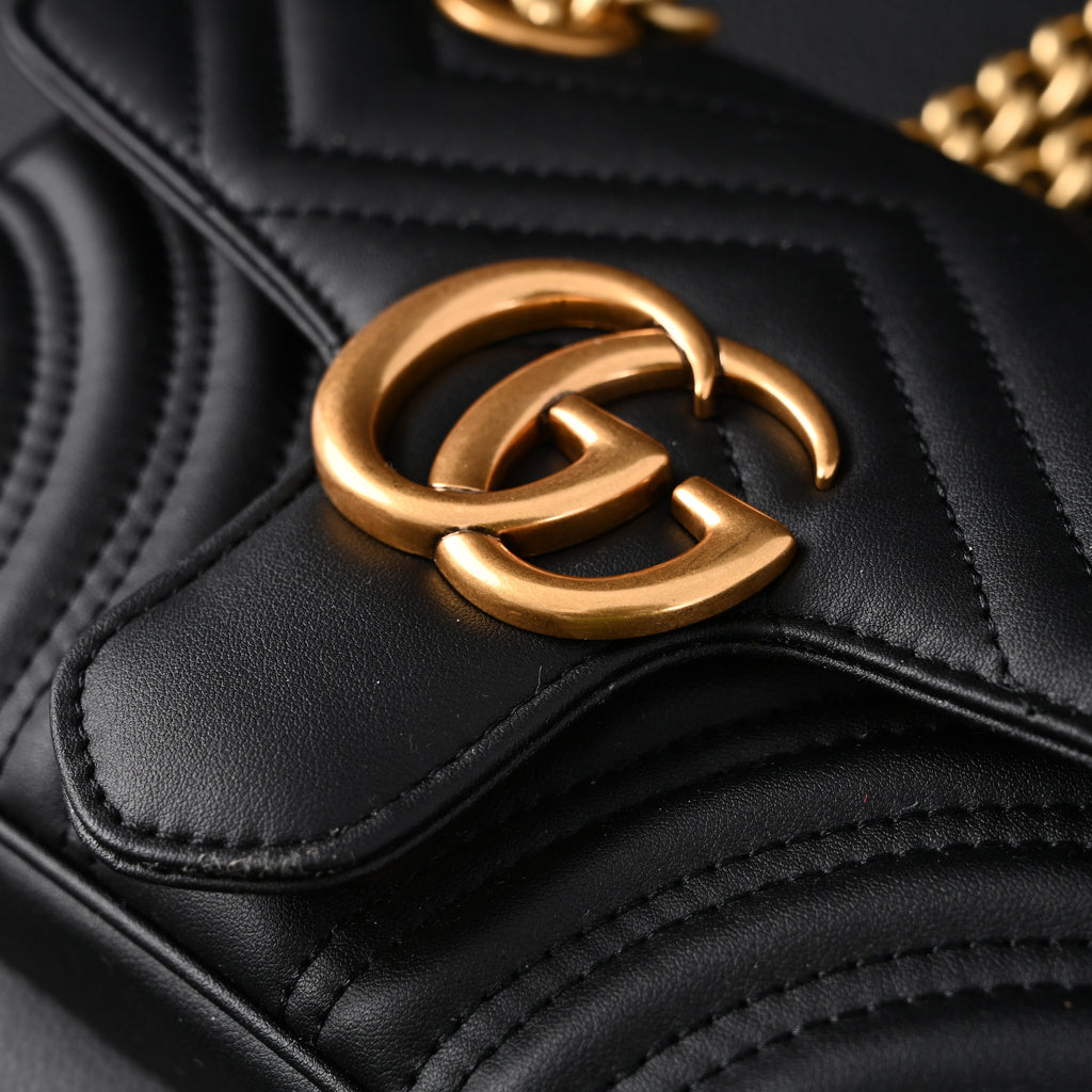 Gucci GG Marmont Small Matelassé Shoulder Bag – Black Leather with Gold Hardware