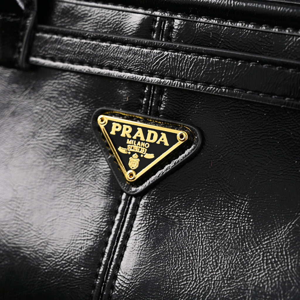 Prada Cleo Black Patent Leather Shoulder Bag with Gold Hardware