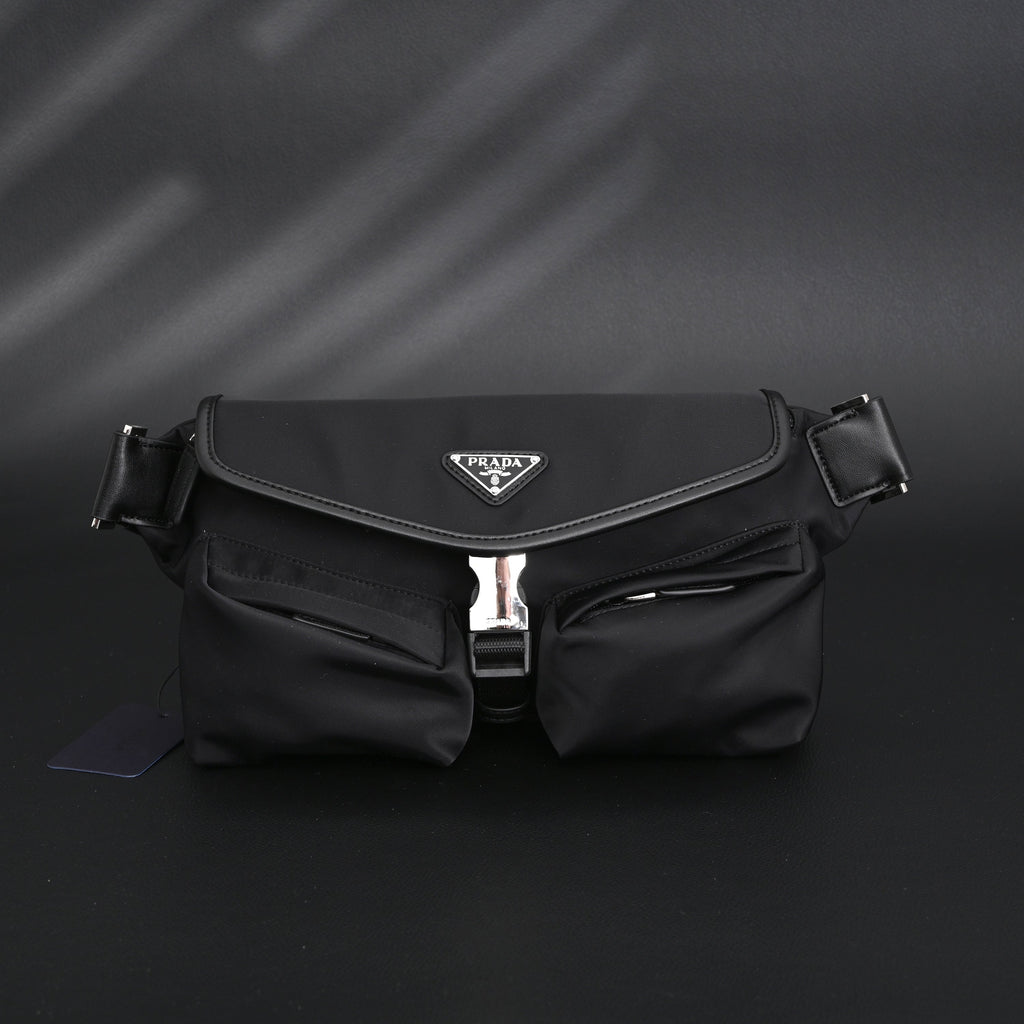 Prada Nylon Black Belt Bag with Silver Logo - Black with Silver-Tone Hardware
