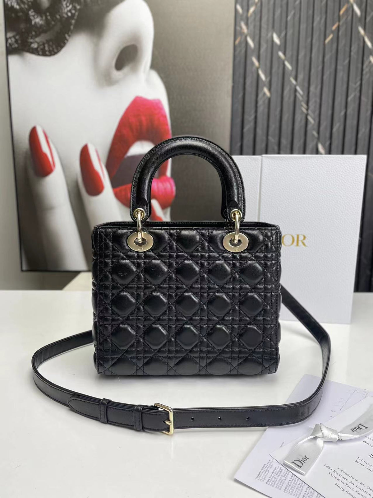 Dior Lady Medium Black Bag 24cm
