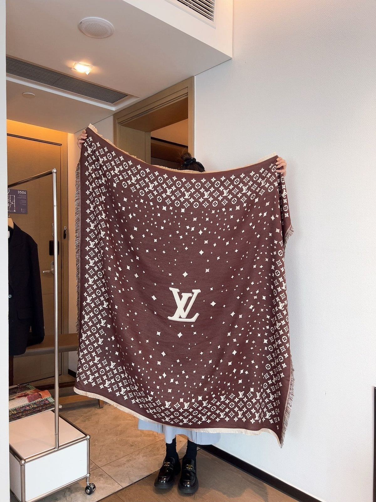 Louis Vuitton Brown Fringe Shawl — front