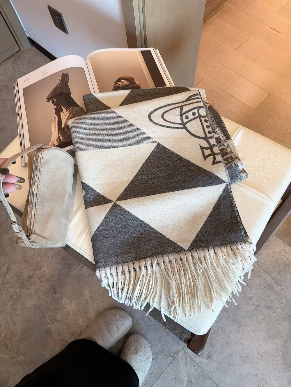 Vivienne Westwood Geometric Orb Fringe Scarf — front