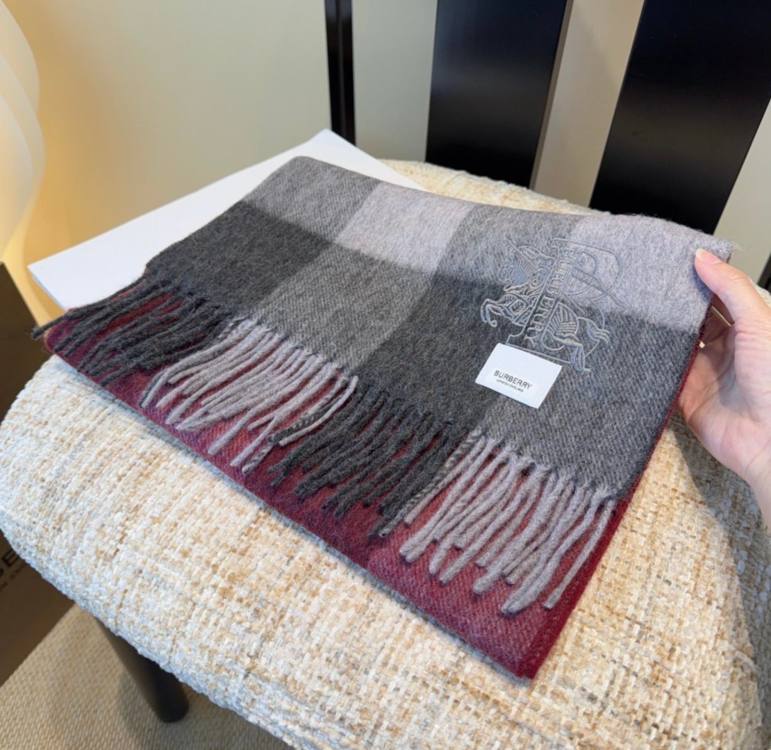 Burberry Burgundy Plaid Fringed Scarf — front