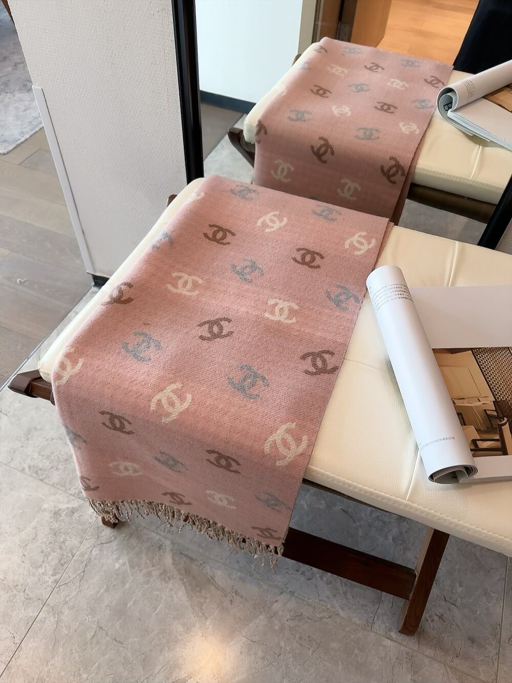 Chanel Reversible Interlocking-C Fringe Scarf — front