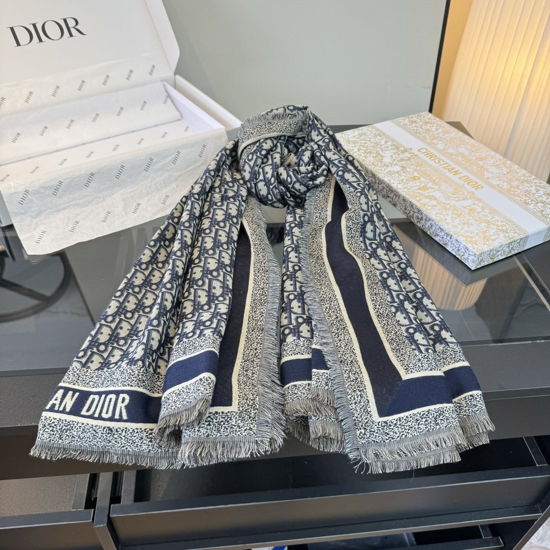 Dior Fringed Monogram Shawl Scarf — front