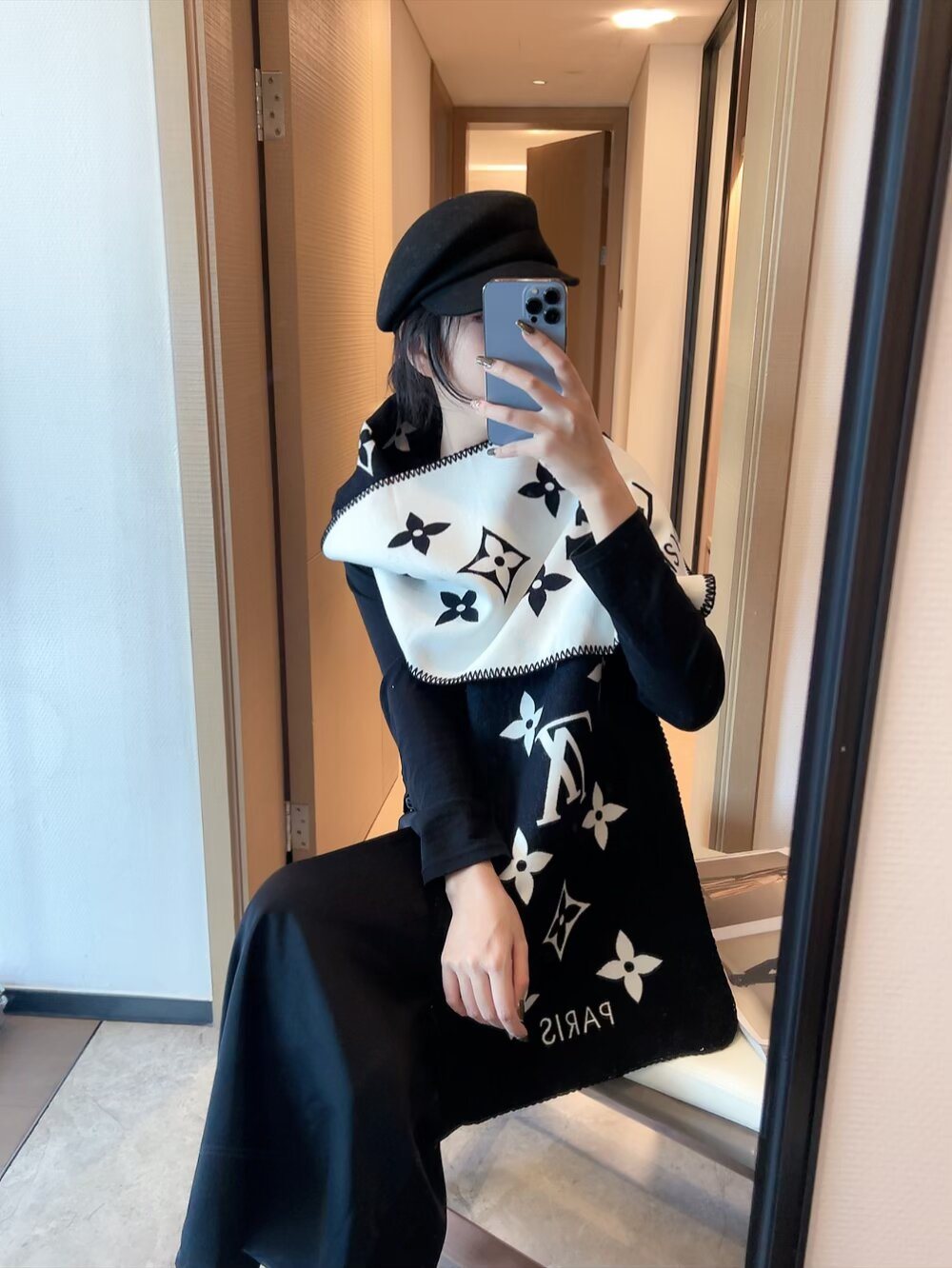 Louis Vuitton Reversible Monogram Scarf — model