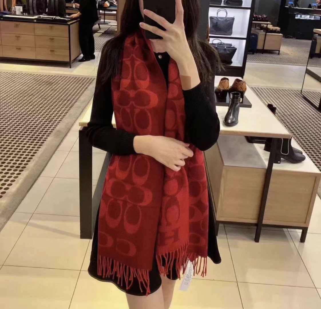 Coach Fringed Monogram Scarf — model